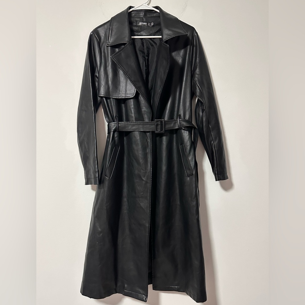 Missguided + Black Faux Leather Trench Coat